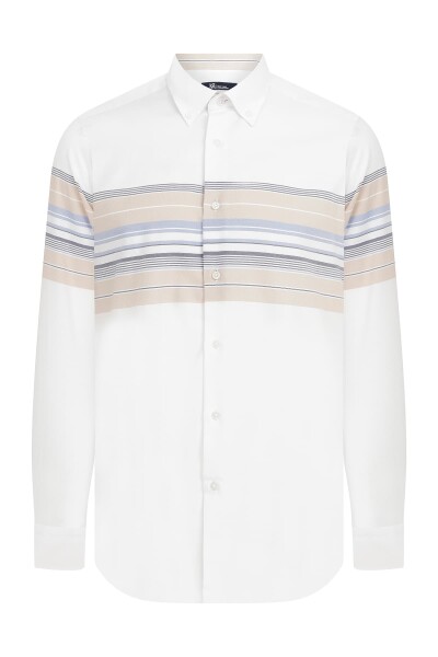 Slim Fit Çizgili Beyaz Gömlek - 6