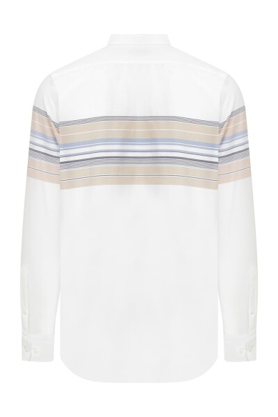 Slim Fit Çizgili Beyaz Gömlek - 7