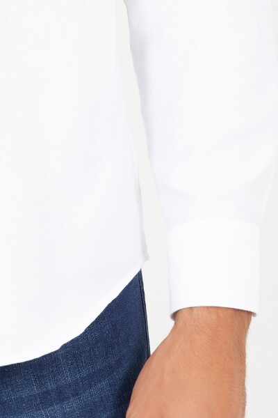 Slim Fit Çizgili Beyaz Gömlek - 5