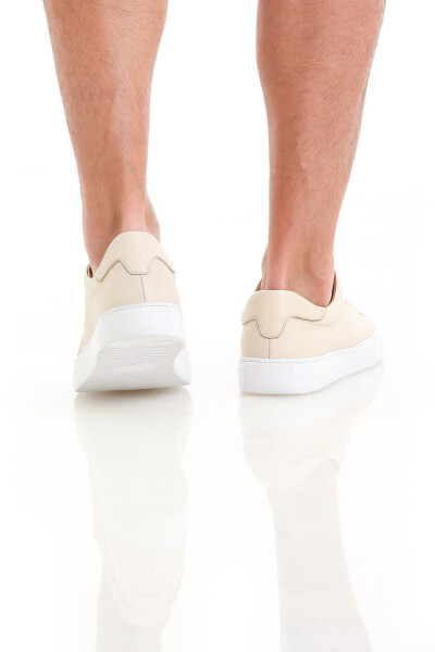 Bej Casual Bağcıklı Deri Sneakers - 5