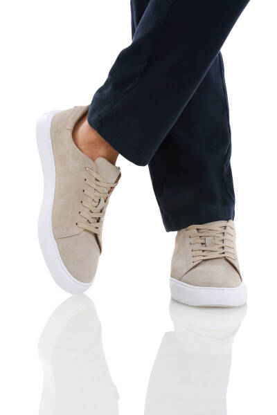 Bej Casual Bağcıklı Süet Ayakkabı - 4