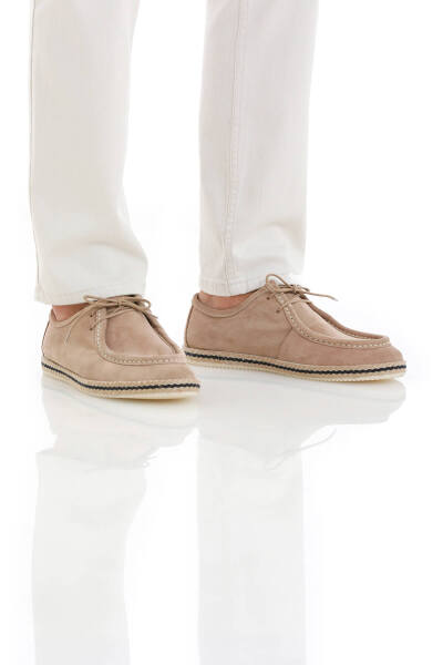 Bej Casual Bağcıklı Süet Ayakkabı - 3