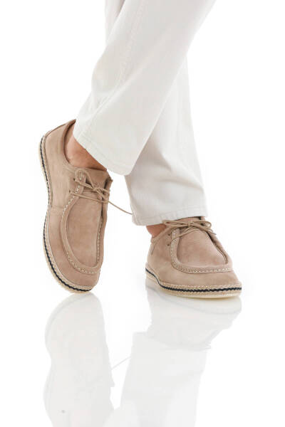 Bej Casual Bağcıklı Süet Ayakkabı - 4