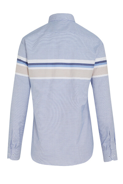 Bej Dinamik Fit Uzun Kol Pamuklu Çizgili Gömlek - 6