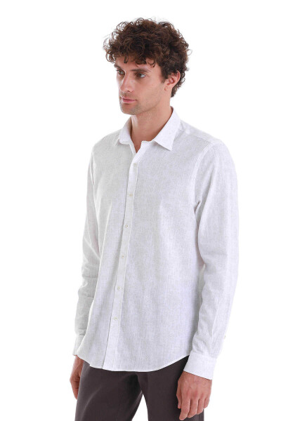 Bej Comfort Fit Baskılı Slim Yaka Uzun Kollu Spor Gömlek - 3