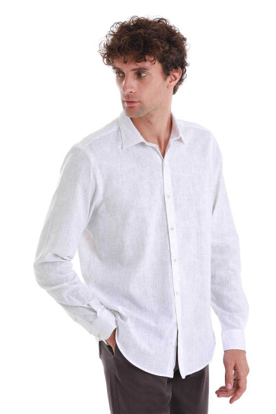 Bej Comfort Fit Baskılı Slim Yaka Uzun Kollu Spor Gömlek - 4