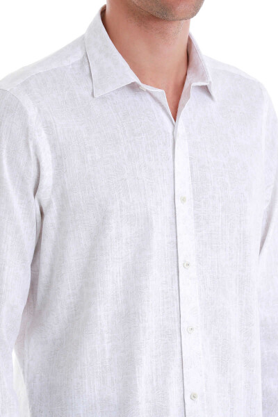 Bej Comfort Fit Baskılı Slim Yaka Uzun Kollu Spor Gömlek - 5