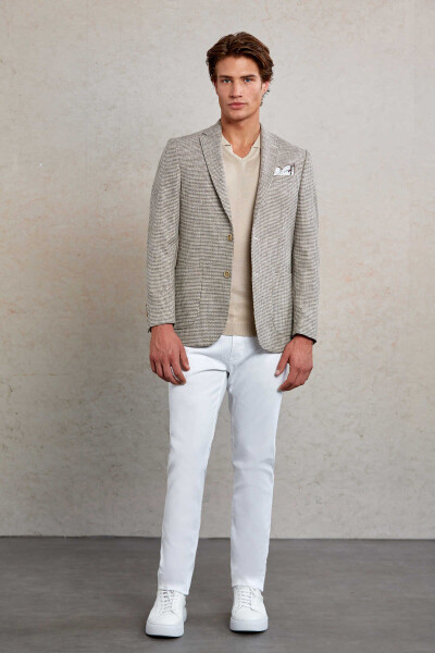 Bej Comfort Fit Desenli Mono Yaka Casual Ceket - 3