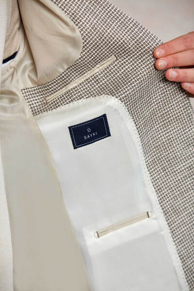 Bej Comfort Fit Desenli Mono Yaka Casual Ceket - 6