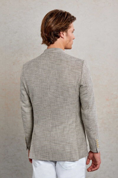 Bej Comfort Fit Desenli Mono Yaka Casual Ceket - 7