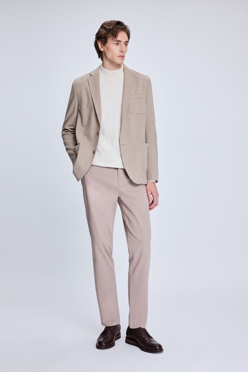 Bej Comfort Fit Desenli Mono Yaka Klasik Ceket - HTML (1)