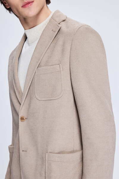 Bej Comfort Fit Desenli Mono Yaka Klasik Ceket - 3