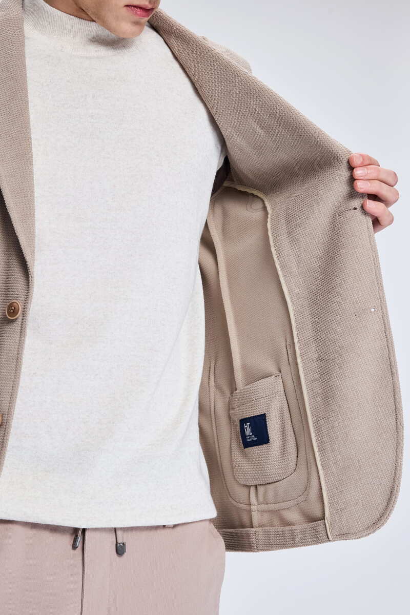 Bej Comfort Fit Desenli Mono Yaka Klasik Ceket - HTML (1)