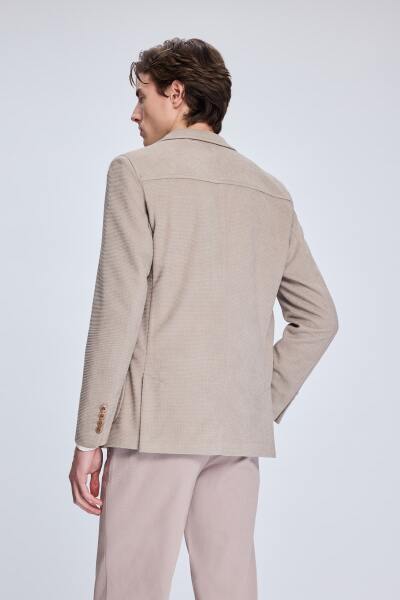 Bej Comfort Fit Desenli Mono Yaka Klasik Ceket - 5