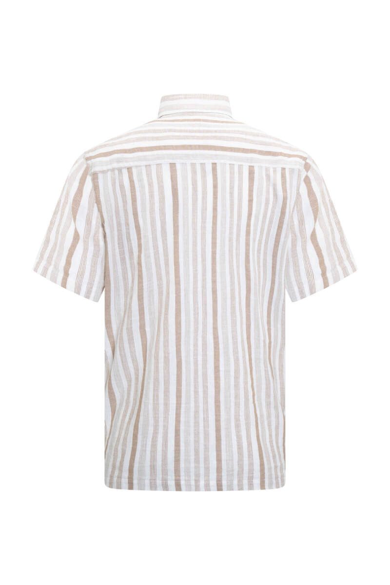 Bej Comfort Fit Düğmeli Yaka 100% Pamuk Kısa Kollu Gömlek - HTML (1)