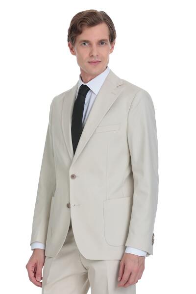 Bej Comfort Fit Mono Yaka Klasik Takım Elbise - 4