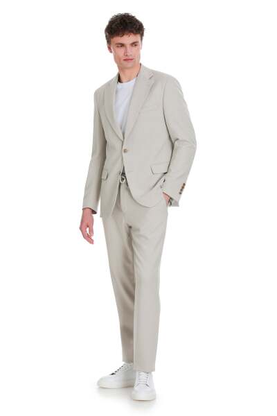 Bej Comfort Fit Mono Yaka Klasik Takım Elbise - 5