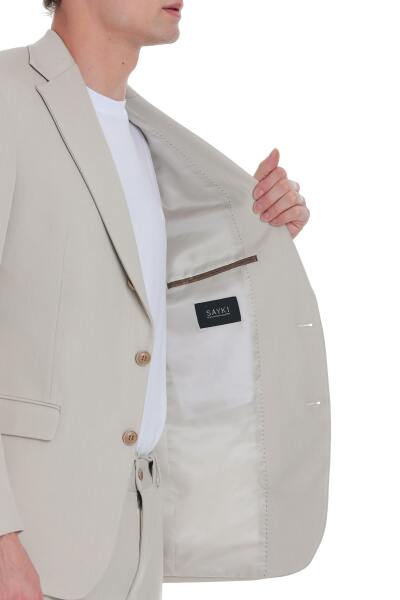 Bej Comfort Fit Mono Yaka Klasik Takım Elbise - 4