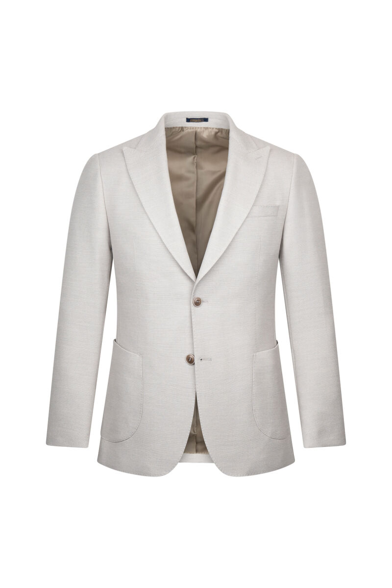 Bej Comfort Fit Sivri Yaka Desenli Klasik Ceket - Hatemoğlu