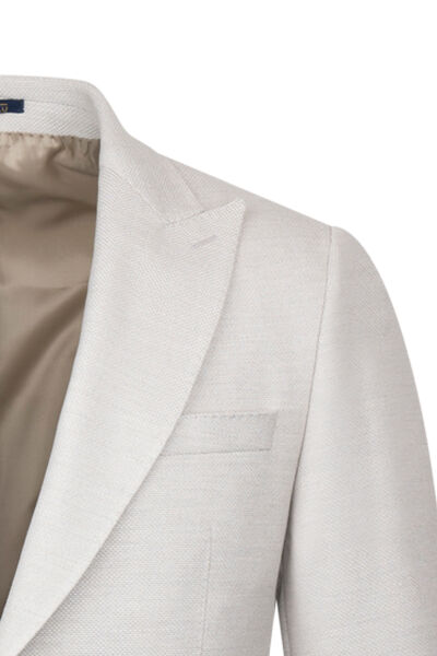 Bej Comfort Fit Sivri Yaka Desenli Klasik Ceket - 3