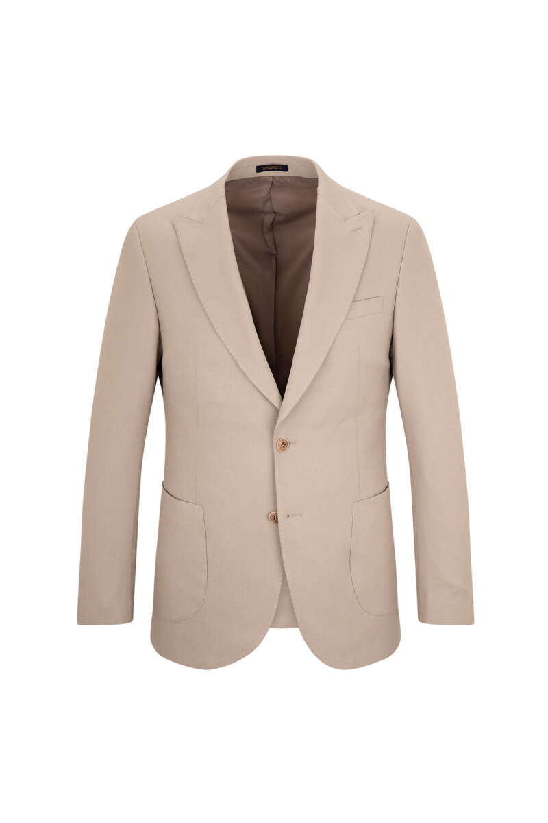 Bej Comfort Fit Sivri Yaka Klasik Ceket - Hatemoğlu