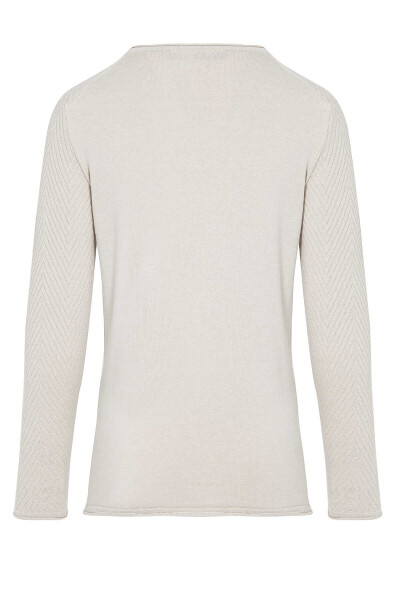 Bej Desenli Bisiklet Yaka Triko Kazak - 2