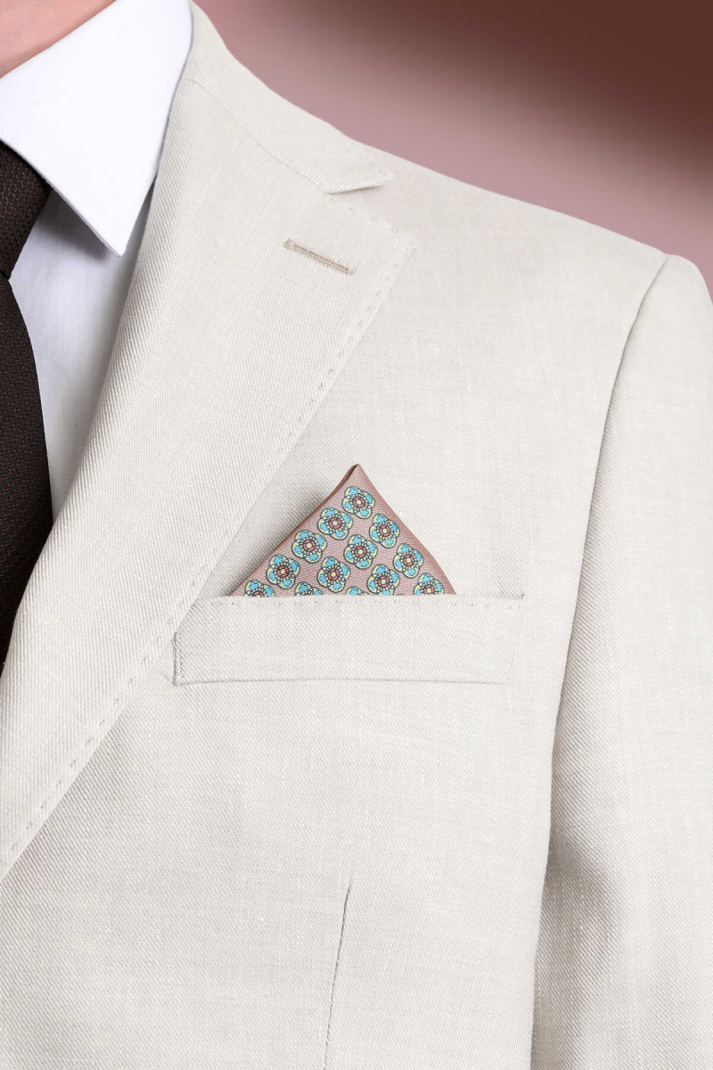 Bej Desenli Klasik Saten Cep Mendili - Hatem Saykı (1)