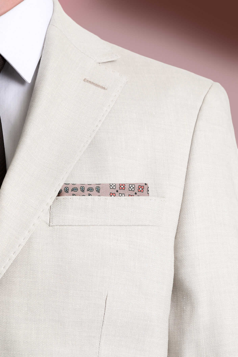 Bej Desenli Klasik Saten Cep Mendili - Hatem Saykı (1)