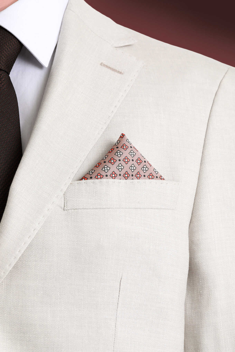 Bej Desenli Klasik Saten Cep Mendili - Hatem Saykı (1)