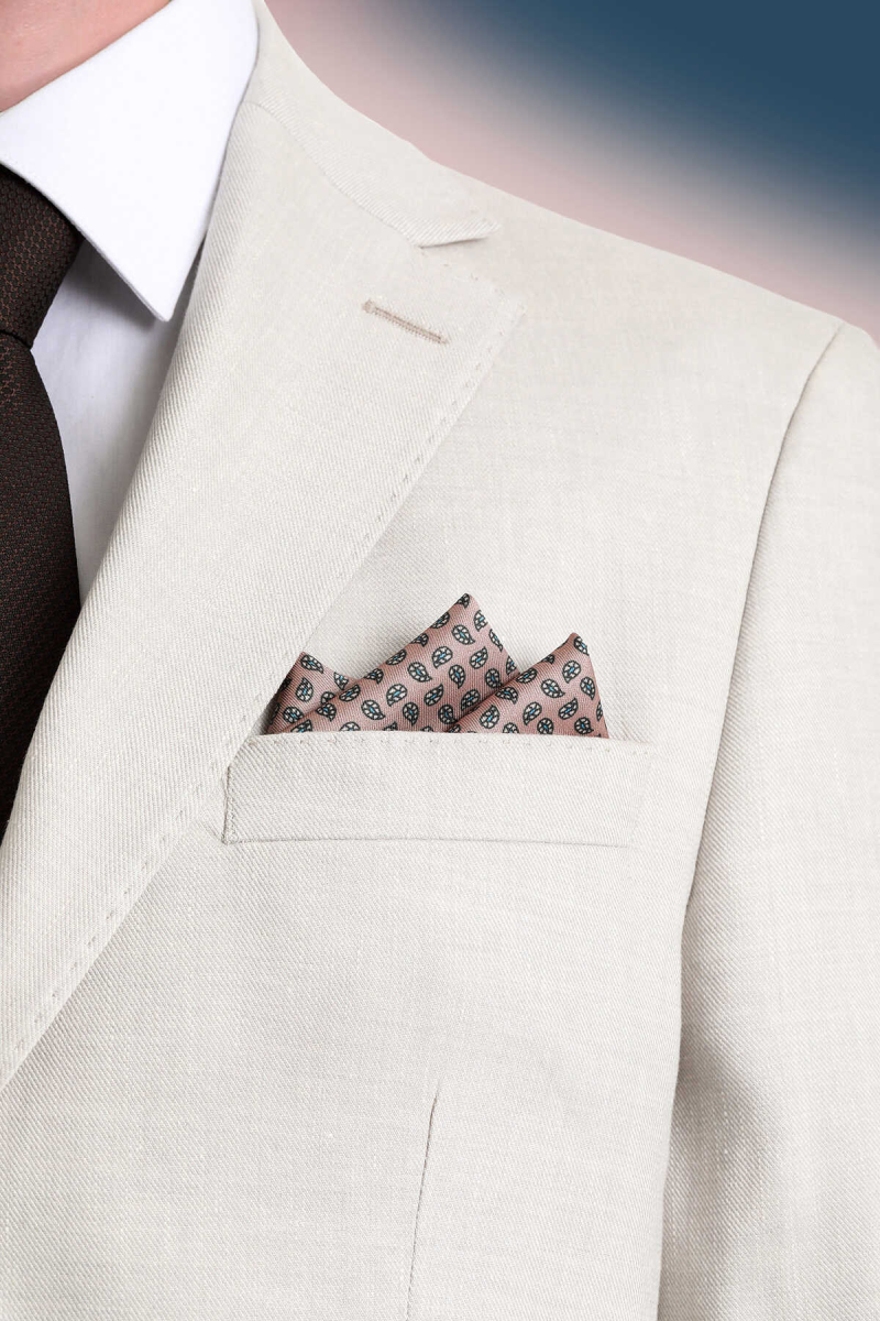 Bej Desenli Klasik Saten Cep Mendili - Hatem Saykı