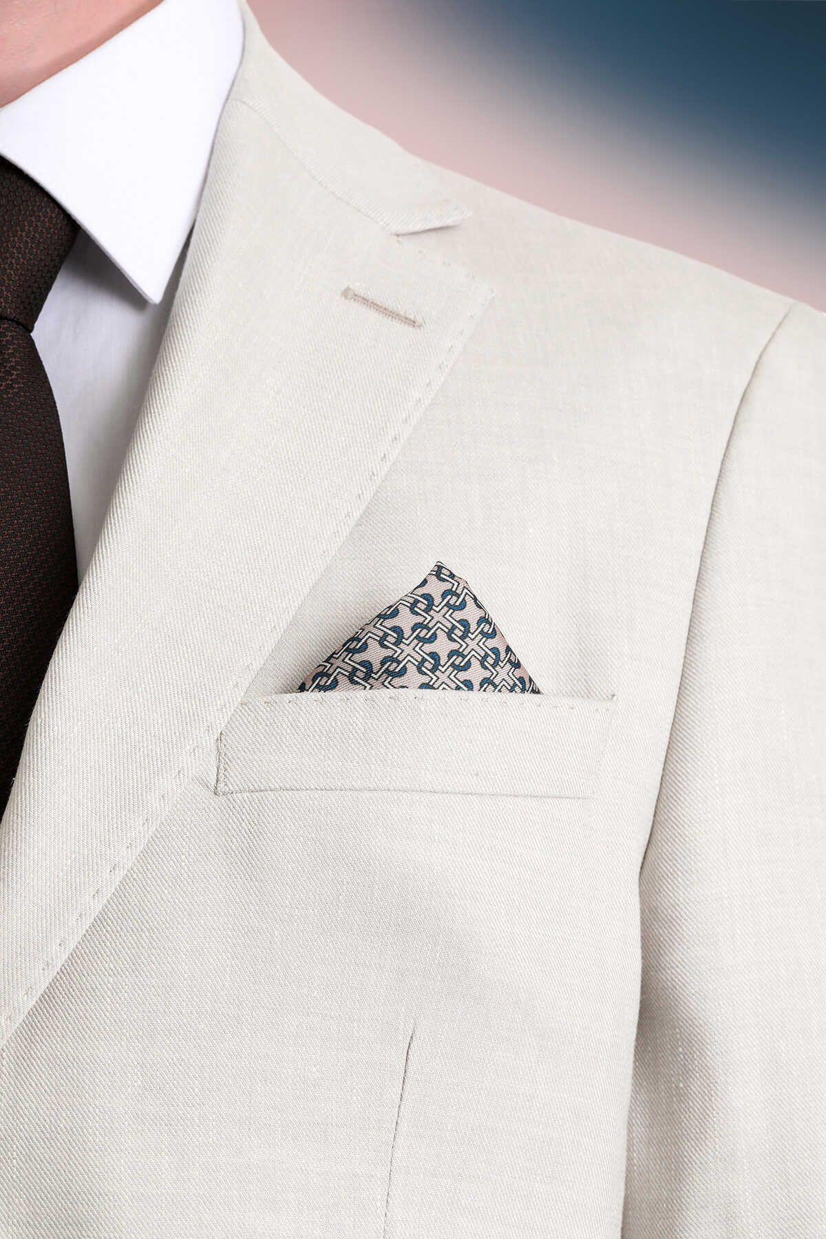 Bej Desenli Klasik Saten Cep Mendili - 2