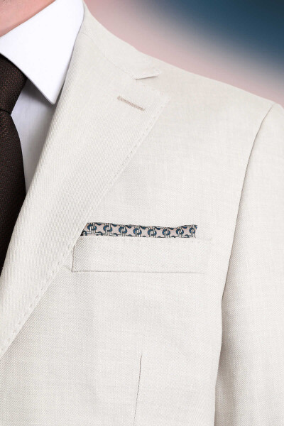 Bej Desenli Klasik Saten Cep Mendili - 3