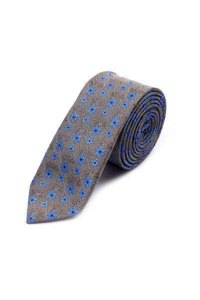 Bej Desenli Klasik Micro Kravat - 2