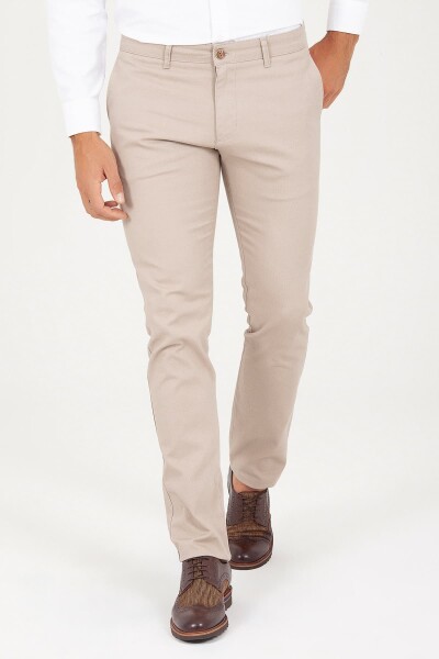 Bej Slim Fit Yandan Cep Pantolon - Thumbnail