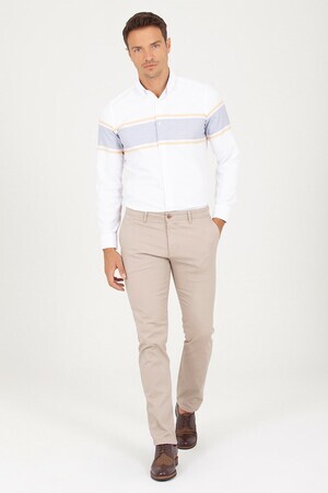 Bej Slim Fit Yandan Cep Pantolon - Thumbnail