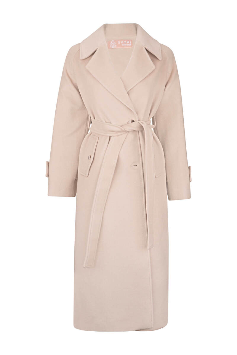 Bej Dinamik Fit Ceket Yaka Kaşe Yünlü Manto - Saykı Woman (1)