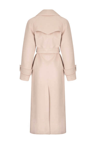 Bej Dinamik Fit Ceket Yaka Kaşe Yünlü Manto - 3