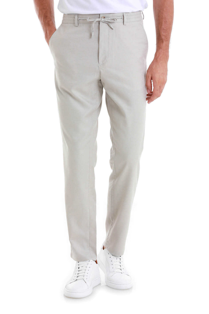 Bej Dinamik Fit Düz Yandan Cepli Keten Jogger Pantolon - Hatem Saykı