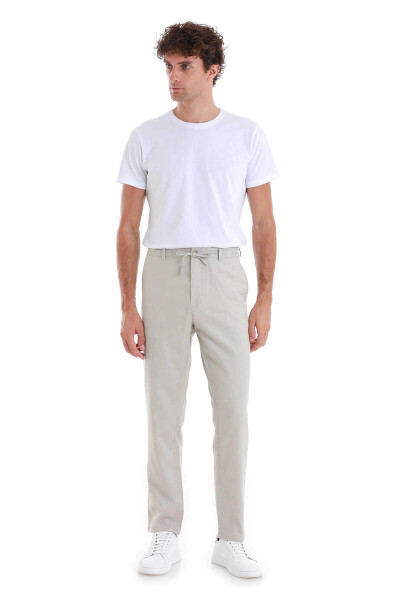 Bej Dinamik Fit Düz Yandan Cepli Keten Jogger Pantolon - 2