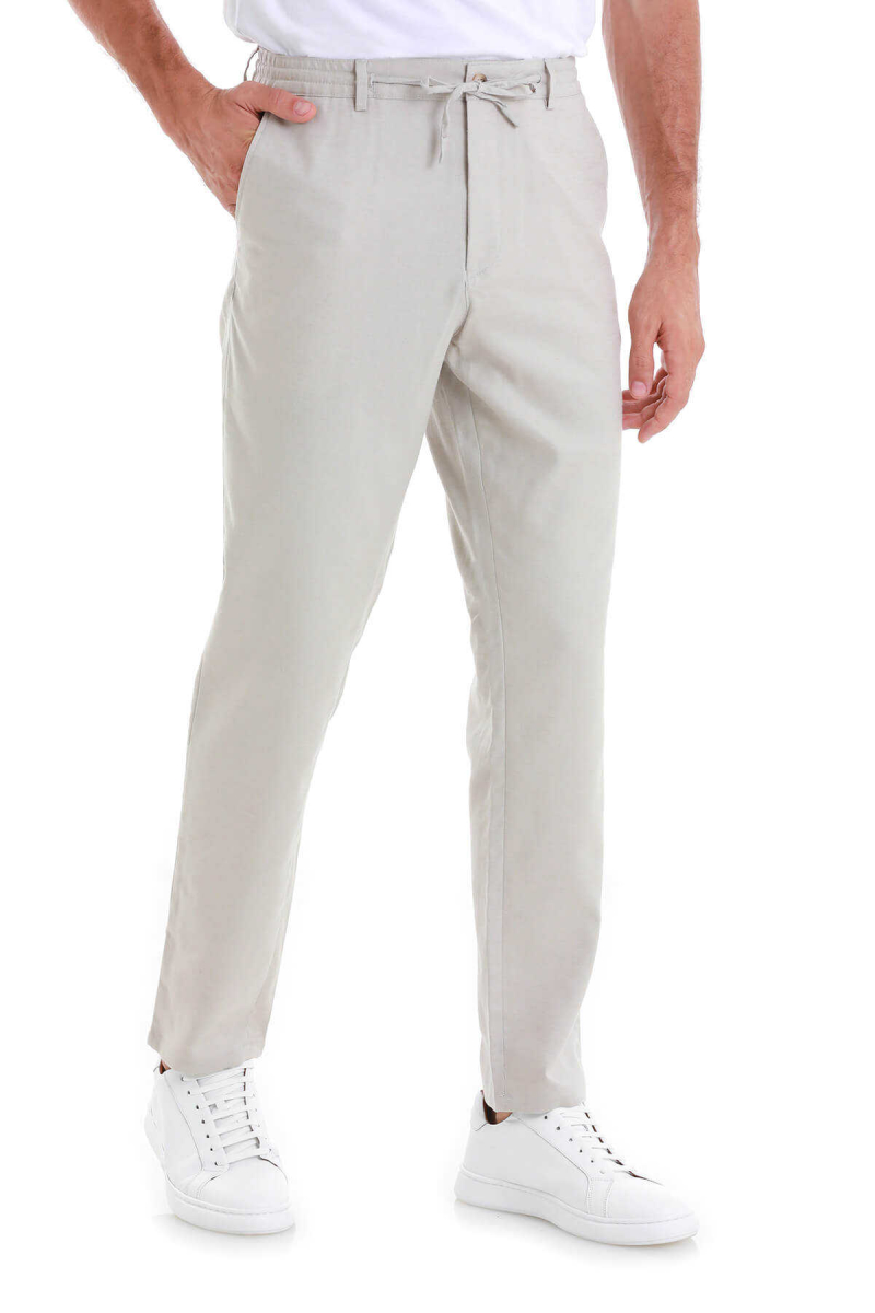 Bej Dinamik Fit Düz Yandan Cepli Keten Jogger Pantolon - Hatem Saykı (1)