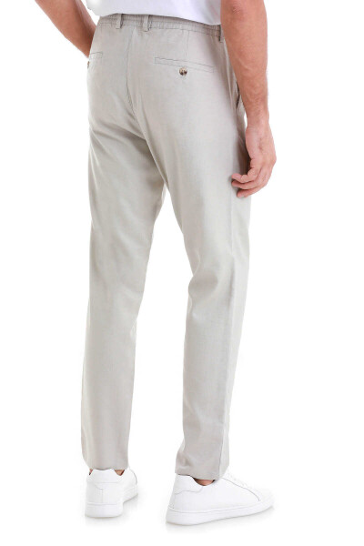 Bej Dinamik Fit Düz Yandan Cepli Keten Jogger Pantolon - 5