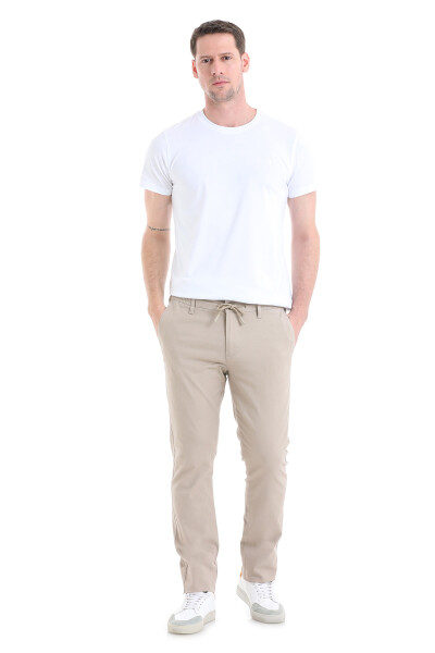 Bej Dinamik Fit Düz Yandan Cepli Pamuklu Jogger Kanvas Pantolon - 2