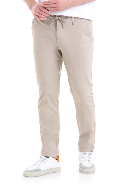 Bej Dinamik Fit Düz Yandan Cepli Pamuklu Jogger Kanvas Pantolon - 3