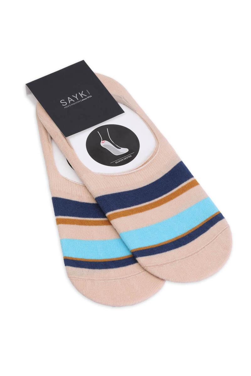 Bej İkili Çizgili Pamuklu Babet Çorap - HATEM SAYKI