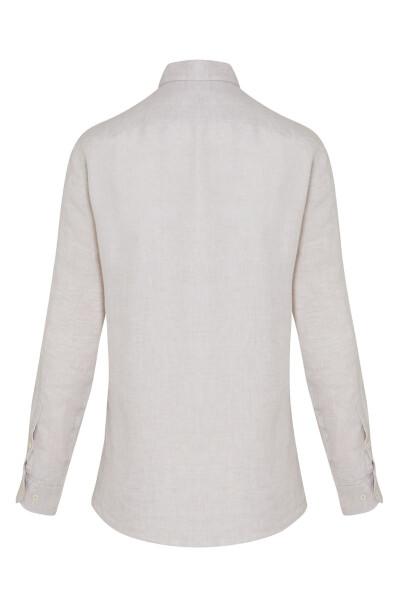 Bej Regular Fit 100% Keten Uzun Kol Gömlek - 2