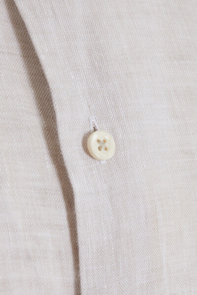 Bej Regular Fit 100% Keten Uzun Kol Gömlek - 3