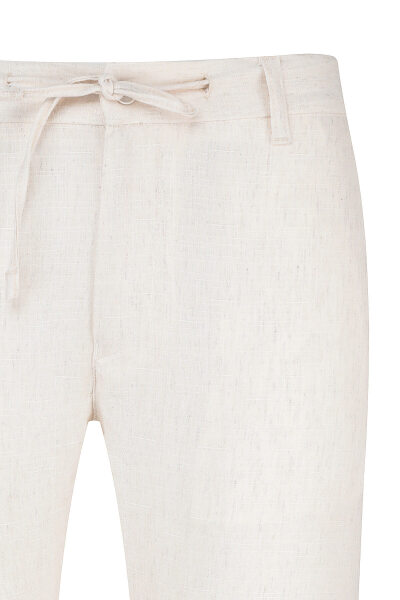 Bej Rahat Kesim Çizgili Yandan Cepli Keten Jogger Pantolon - 2