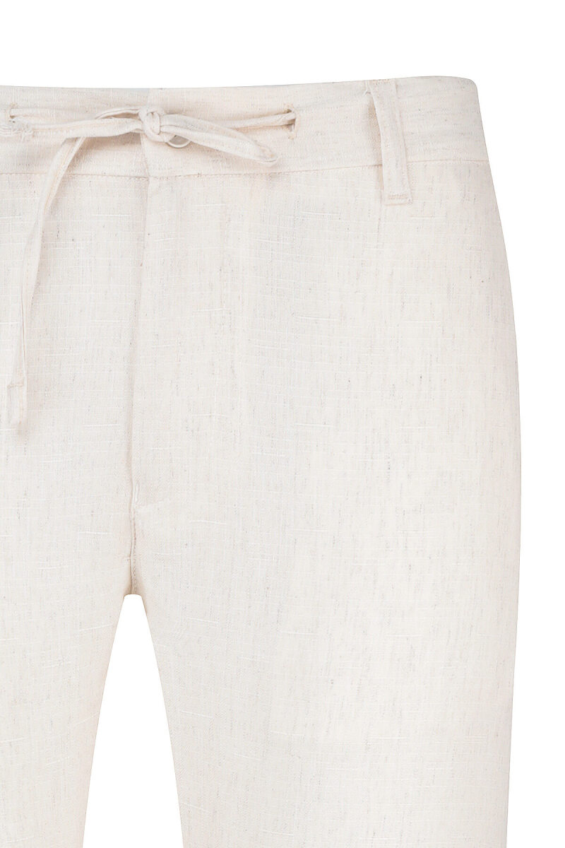 Bej Rahat Kesim Çizgili Yandan Cepli Keten Jogger Pantolon - Saykı (1)