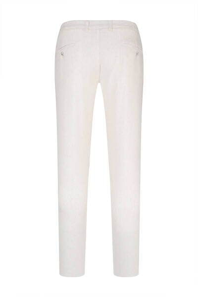 Bej Rahat Kesim Çizgili Yandan Cepli Keten Jogger Pantolon - 3