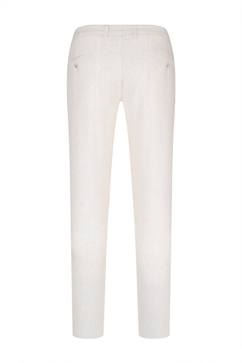 Bej Rahat Kesim Çizgili Yandan Cepli Keten Jogger Pantolon - Saykı (1)